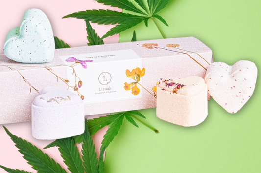 Bath Bombs with CBD -  5 Hearts Shaped with CBD - in a Gift Box - Can be personalized. (THC free)-0